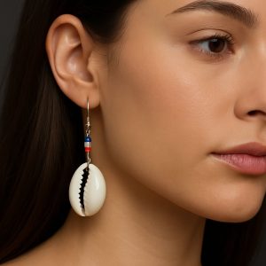 Boucles d’oreilles coquillage en acier inoxydable et perles colorées