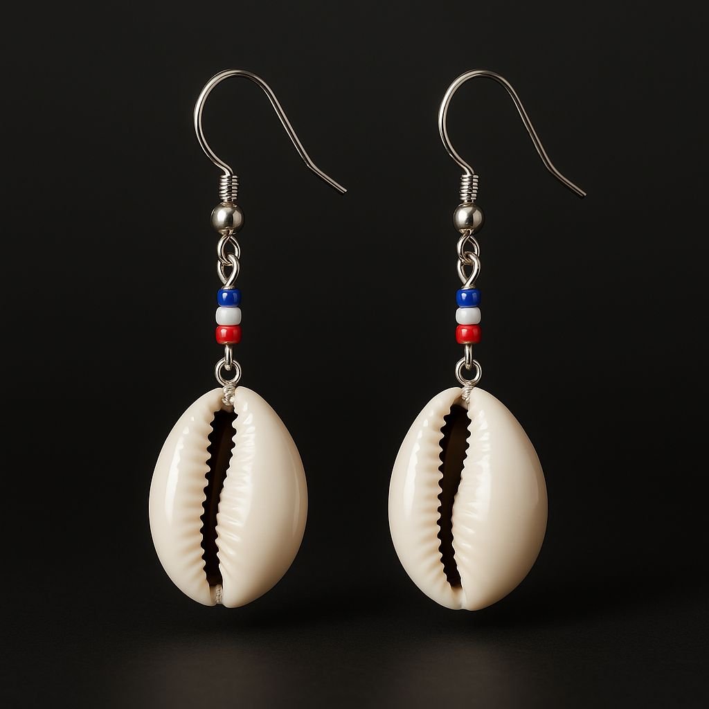 Boucles d’oreilles coquillage en acier inoxydable et perles colorées – Image 2