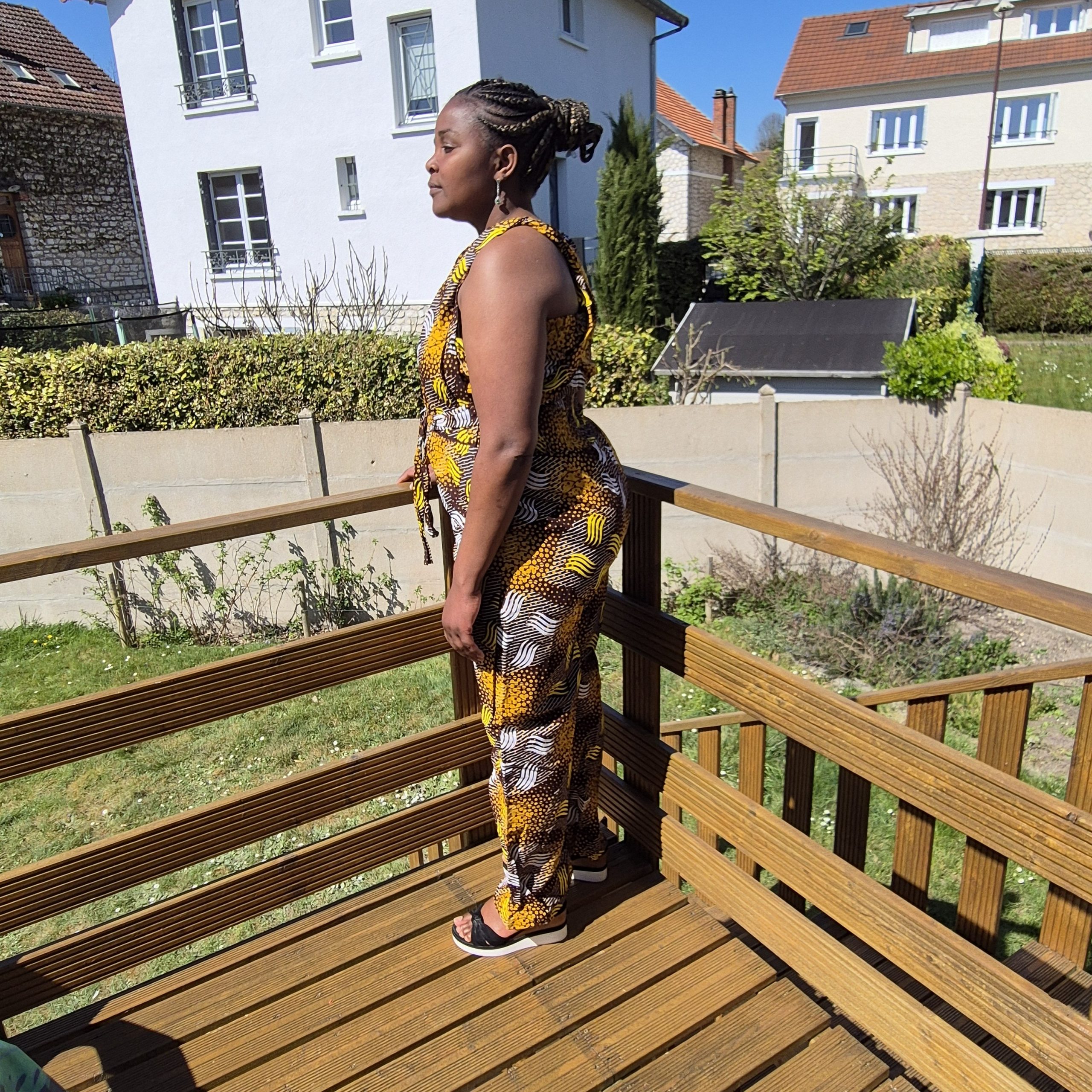 Combinaison en wax convertible couleur doré – Image 3